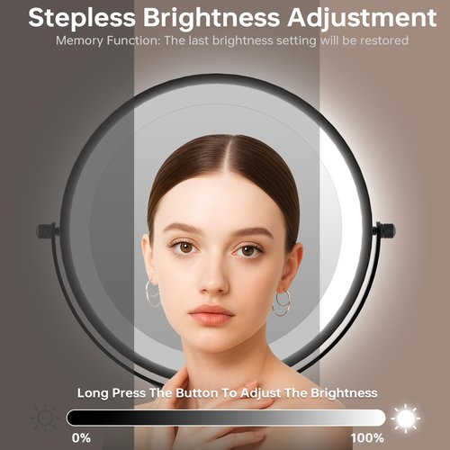 Keilefo Lighted Makeup Mirror with Magnification, 1x/10x Magnifying Mirror with 3 Color and Blessed Cross, 7" Rechargeable Brightness Dimmable Height Adjustable Vanity Mirror, Christian Women Gift