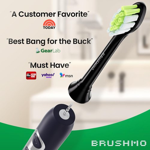 Brushmo Whitening Toothbrush Heads - Compatible with Philips Sonicare DiamondClean HX6062/65 | 8 Pack, Black