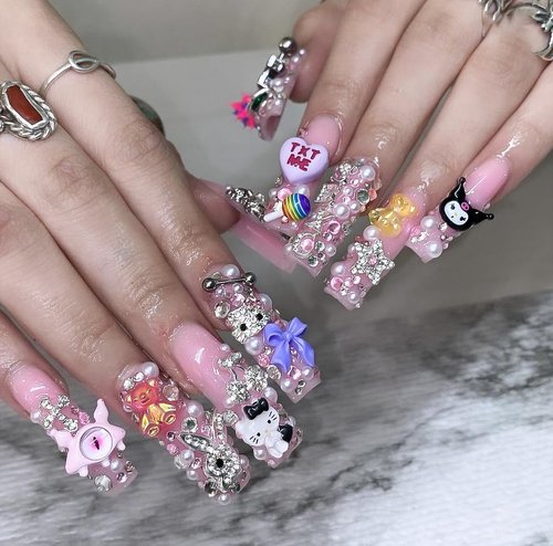 112 PCS Nail Charms Bulk Set for Kawaii Kitty Charms Bling Cute Cross Star Charms Nail Charms and Gems 3D Silver Y2K Nail Gems with Rhinestones Nail Art Accessories