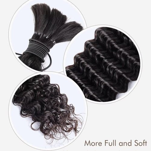 14A Grade High Amplitude Indian Wave Bulk boho braids Human Hair Braiding 100% Brazillian Virgin Hair Extensions 2Bundle/Pack 100g More Density for Micro braiding No Weft (Deep wave, 18inch)