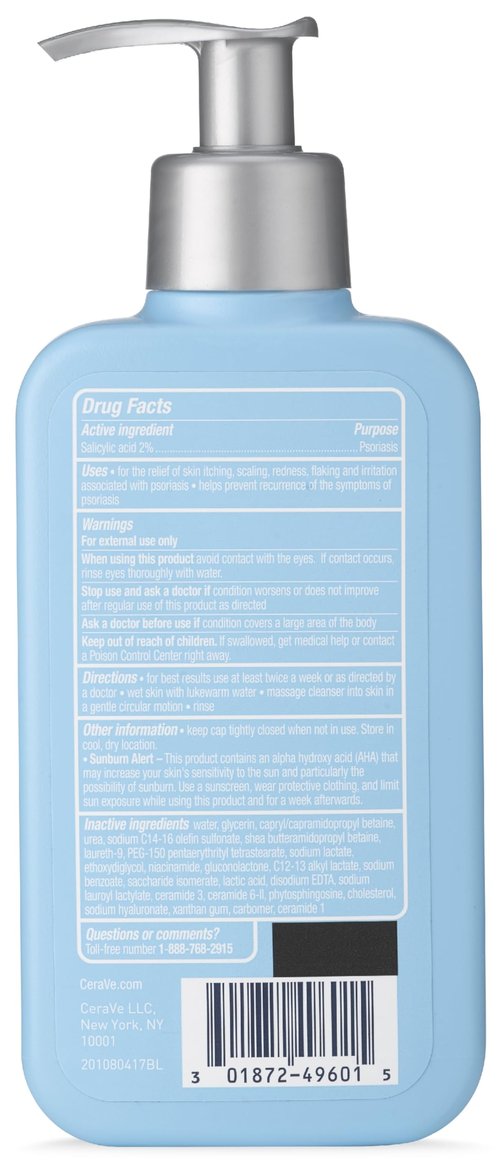 CeraVe Cleanser for Psoriasis Treatment, With Salicylic Acid for Dry Skin Itch Relief & Latic Acid for Exfoliation, Fragrance Free & Allergy Tested, 8 Ounce