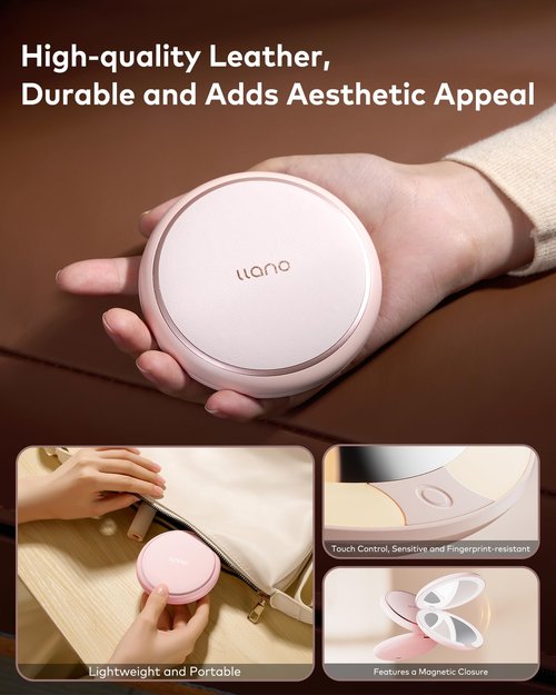 llano Compact Mirror, Lighted Travel Makeup Mirror with 1X/2X Magnifying Double Sided Dimmable Portable Pocket Mirror for Handbag and Pocket,Foldable Compact Mirror 3.6"L x 0.8"W, USB Charging (Pink)