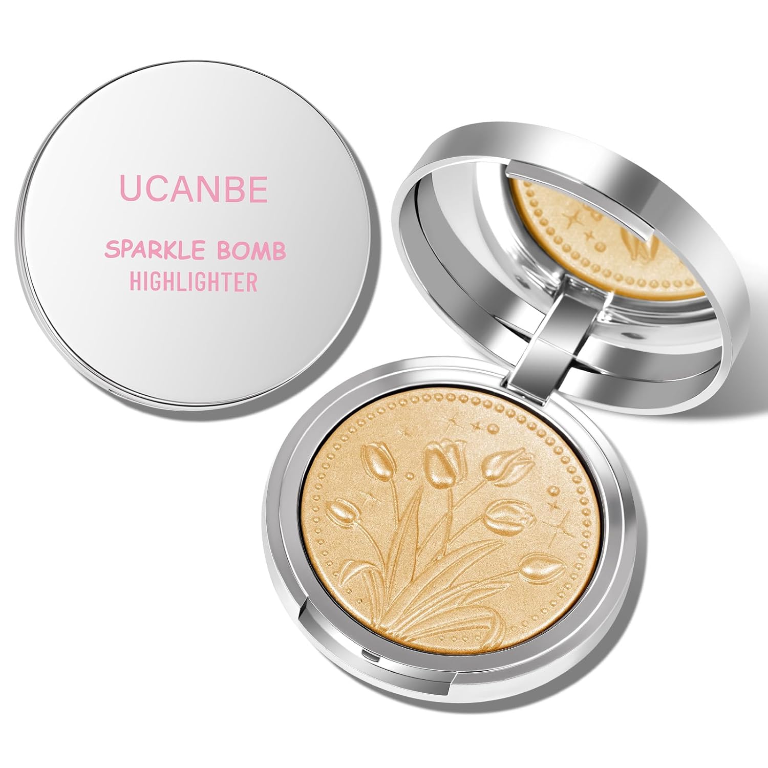 UCANBE Sparkle Bomb Highlighter - Weightless Baked Illuminator Palette for Face & Body | Luxurious Golden