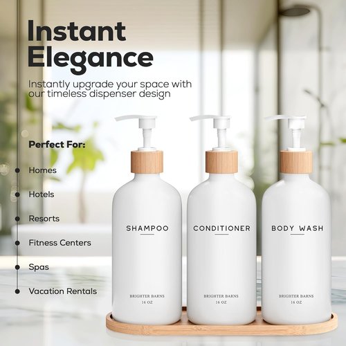 Brighter Barns White Shampoo and Conditioner Dispenser Set - Elegant Shower Pump for Bathroom Decor | Ideal for Hotels and Airbnbs