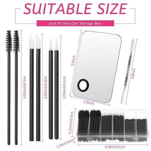 Maitys 260-Piece Disposable Makeup Tools Kit - Eyeliner Brushes, Lipstick Applicators & Organizer Box - Waterproof Cape & Stainless Steel Palette (Black)