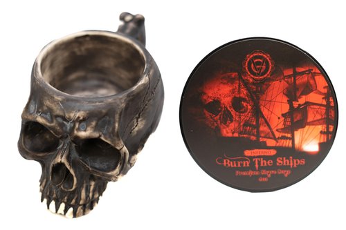 Burn The Ships Shaving Kit | Ceramic Skull Shave Bowl & Cream | Wet Razor Lather Mug | Hot Scuttle for Traditional Grooming | Shaving Soap Gift Set | Barber Accessories for Men