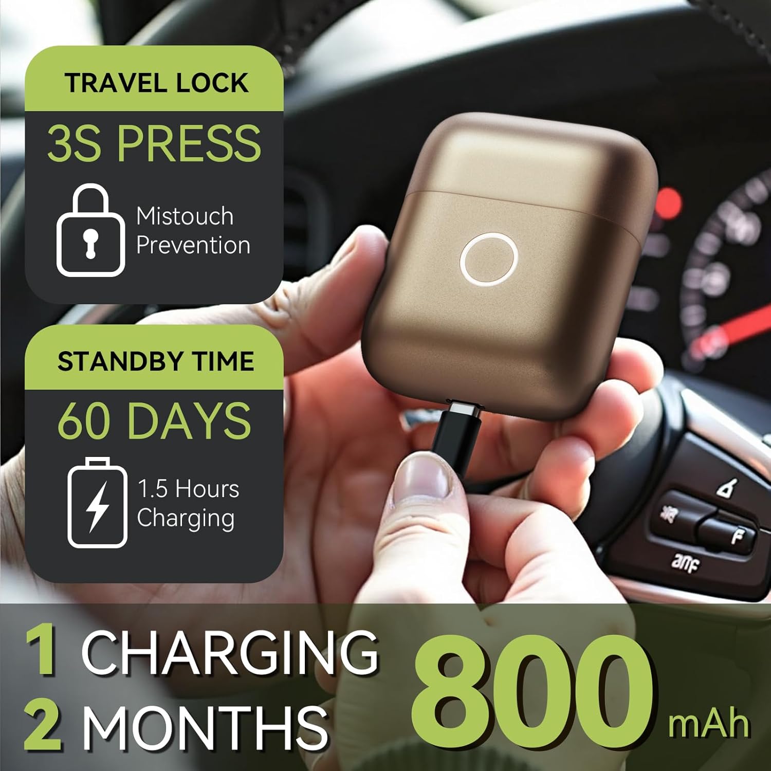 VNU Alloy Body Foil Shaver - Mini Travel Electric Razor for Men | IPX7 Waterproof, 60-Day Standby, Desert Titanium