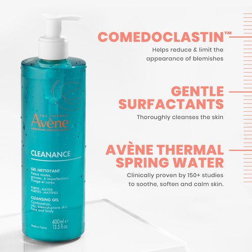 Avène Cleanance Cleansing Gel Soap Free Cleanser for Acne Prone, Oily, Face & Body, 13.5 Oz