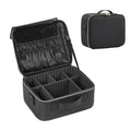 Makeup Travel Case, 12 Inch Makeup Organizer Bag with Compartment and Dividers, Portable Cosmetic Bag for Women with Brush Storage Sturdy Dual Zip Closure, Waterproof, Durable, Gift for Her, Black