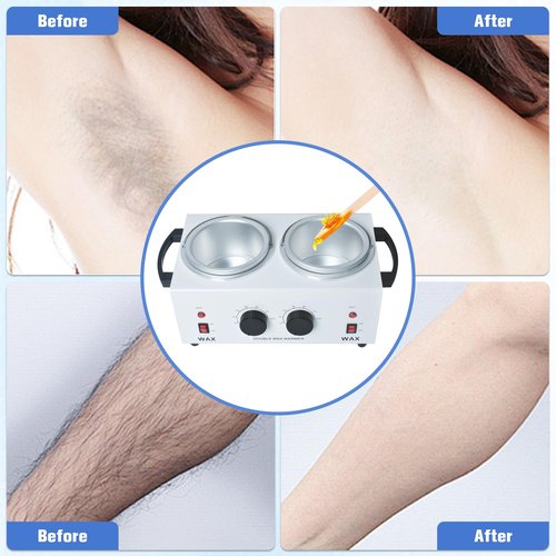 Double Wax Warmer Professional，Wax pot for Hair Removal with Adjustable Temperature Set, Portable Professional Wax Heater for spa and Salon,Body with 200pcs Wax Sticks