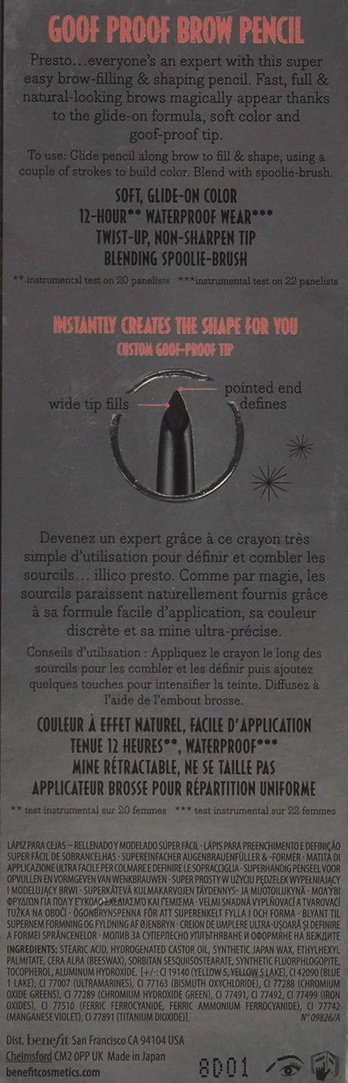Benefit Goof Proof Brow Pencil - Deep #5 | Easy Application, 0.34g/0.01oz