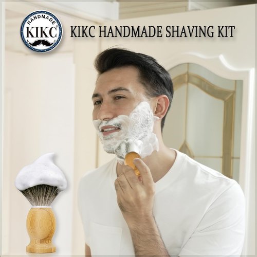 KIKC Hand Crafted Pure Badger Shaving Brush for Wet Shave, Comfortable Bamboo Handle, Soft Bristle, Best Gift for Bearded Man