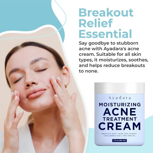 Ayadara Acne Cream - Moisturizing Salicylic Acid Face Moisturizer for Oily Skin | 90-Day Supply