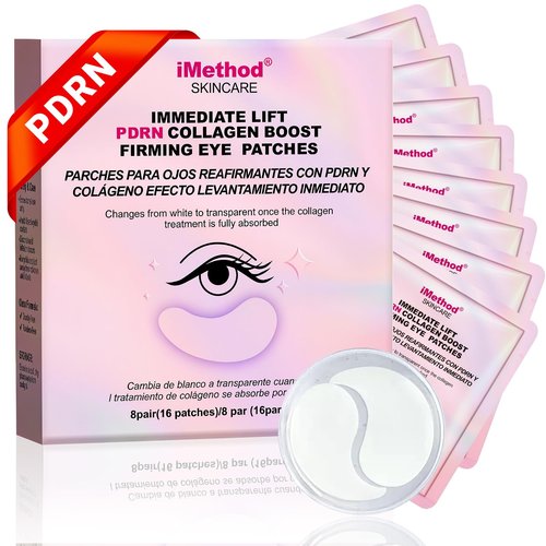 iMethod PDRN Collagen Boost Eye Patches - Under Eye Mask, Instant Lift Eye Mask for Reduce Fine Lines & Wrinkles, Firming Under Eye Patches for Dark Circles, Puffy Eyes, Eye Bags, 8 Pairs