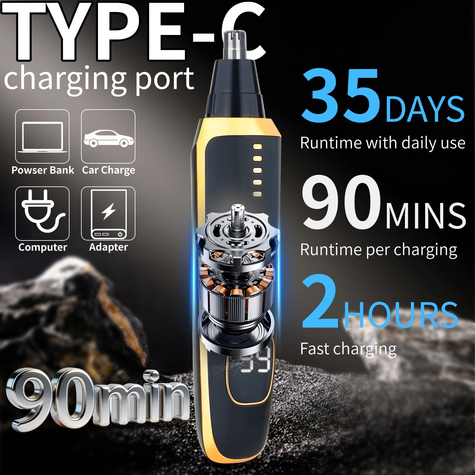 Yunmiss LED Display Eyebrow & Nose Hair Trimmer Clipper for Men Women,2026 Rechargeable 2 in 1 Painless Ear & Facial Hair Trimmer with Powerful Motor and Dual-Edge Blades Easy Cleansing (Black)