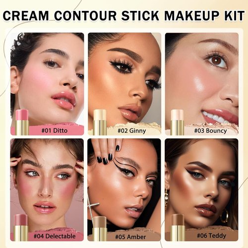 IONSGAKO Cream Contour Stick Makeup Kit - Double-Ended Highlighter & Bronzer | 6 Colors for Sculpting Cheeks