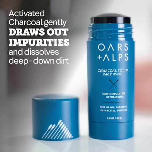 Oars + Alps Exfoliating Face Wash Stick - 2-in-1 Facial Cleanser & Exfoliant with Activated Charcoal | Travel Size 1.2 Oz