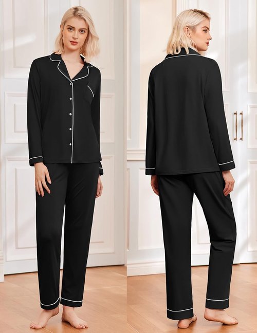 Ekouaer Women's Classic Pajama Set - Comfortable Long Sleepwear | Sizes S-XXL