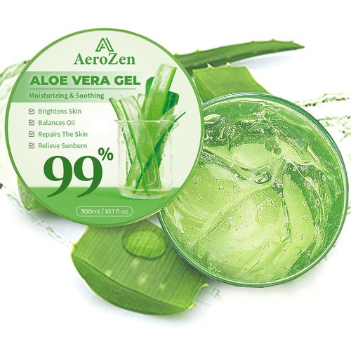 Aero Zen 99% Pure & Organic Aloe Vera Gel - 1-Pack (10.1oz) | Premium Hydration for Daily Use & After Sun Care | Lightweight, Non-Greasy & Alcohol-Free Formula for Face, Body & Hair | Vegan