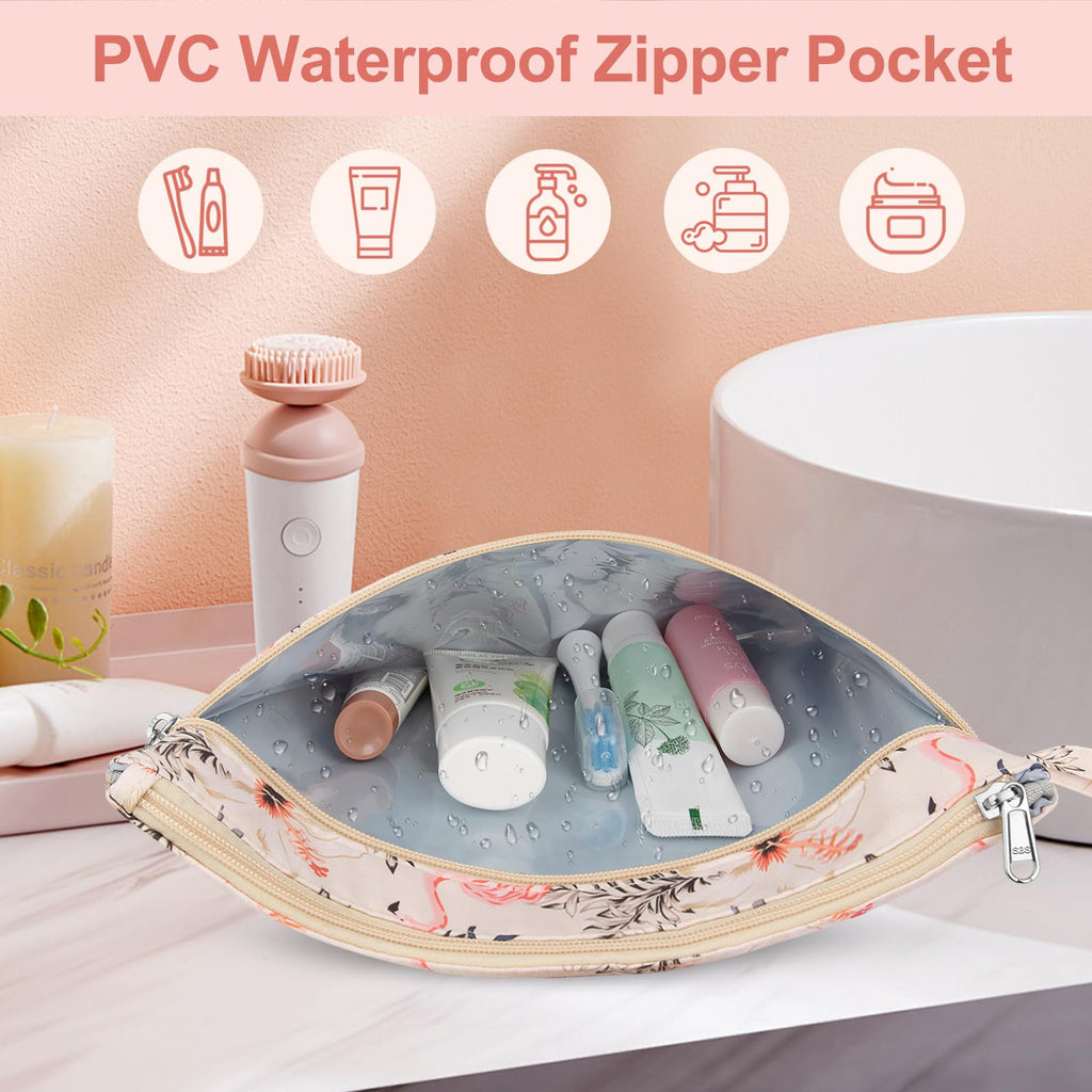 ZENTREON Makeup Bag for Purse Zipper Toiletry Travel Bag, Large Floral Cute Makeup Bag Tool Pouch Birthday Christmas Gifts for Women Girls Sister Friends, Make Up Bags with Dry-wet Compartment