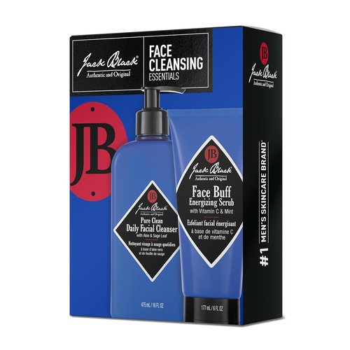 Jack Black Face Cleansing Essentials Set - Daily Facial Cleanser & Toner + Energizing Exfoliating Scrub