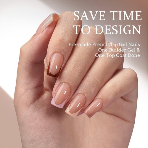 BTArtboxnails XCOATTIPS French Tip Press on Nails - Skin Tones Short Press On Nails Square, Soft Gel Nail Tips with Nail Gel, French Protecting Duo, Nail Lamp, All in One Fake Nail Extension Kit