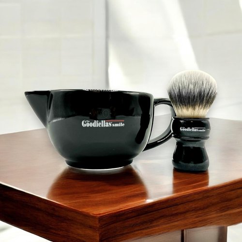 The Goodfellas' smile Scuttle Shave Mug (BLACK) - Ceramic Shaving Bowl That Keeps Lather Rich & Hot, Handmade Quality, Get a Barbershop Shave At Home Daily, Great Gift