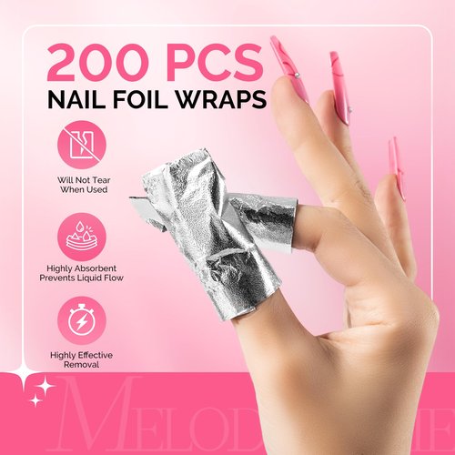 MelodySusie 200PCS Foil Nail Wraps Gel Nail Polish Remover Foil Wraps for Nails, Soak Off Gel Remover with Larger Cotton Pad for Removing Nail Polish at Home
