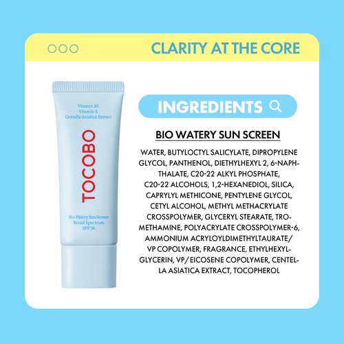 Bio Watery Sunscreen SPF 50 Broad Spectrum Korean Facial Sun Cream with Hyaluronic Acid - Lightweight Daily Face Sunblock Lotion - Vegan, Hypoallergenic, Oxybenzone-Free 1.35 fl oz