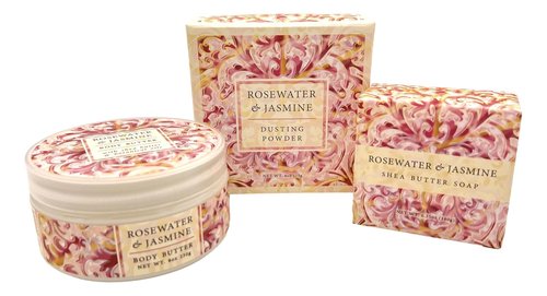 Greenwich Bay Rosewater Jasmine Beauty Gift Set - Luxurious Body Butter, Spa Soap & Dusting Powder