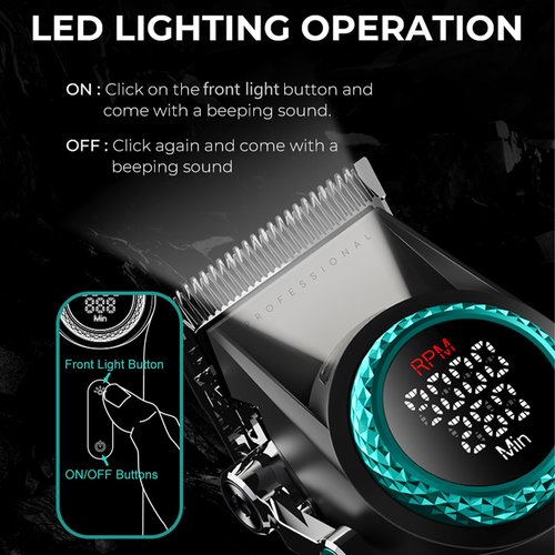 VGR 001 Professional Hair Clippers for Men, Cordless Barber Clippers for Hair Cutting, Carbon Steel Blade Hair Trimmers for Barbers, 9000RPM, LED Display, Black
