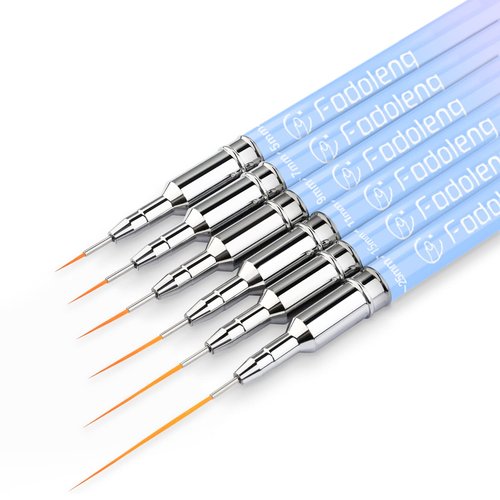 Liner Brush for Nails, 6Pcs Thin Nail Art Brushes Professional Nail Detail Brush for Gel Polish Sizes 5/7/9/11/15/25mm (Blue and Pink)
