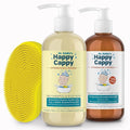 Happy Cappy Medicated and Daily Shampoo and Beanie Brush Bundle - Baby Dandruff Shampoo, Cradle Cap Brush for Babies, Toddlers, Helps Cradle Cap and Seborrheic Dermatitis, Fragrance-Free - 3 Pieces
