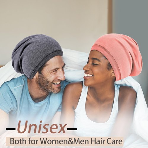 NICPOO Silk Satin Bonnet Hair Wrap for Sleeping, 2 Pcs Adjustable Silk Bonnets for Women Men Sleep Cap Silk Lined Slouchy with Adjustable Strap Curly Hair Head Scarf Night Caps（Blue & Pink）