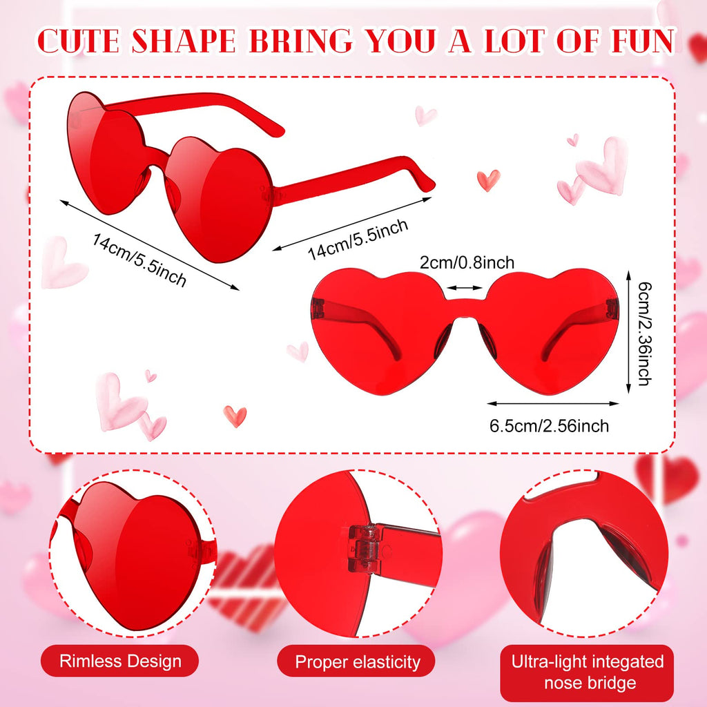 Youyole 36 Pcs Heart Shaped Headbands Bulk and Heart Shaped Sunglasses for Women Summer Birthday Party Favor Decor(Red,Frameless)