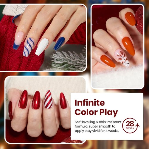 Beetles Gel Nail Polish Kit - 23Pcs Burgundy Red Brown Orange Purple Colors Gel Polish Set Brown Gray Blue Green Soak Off Uv Gel Base Top Coat Gifts for Girls Glowing Attraction
