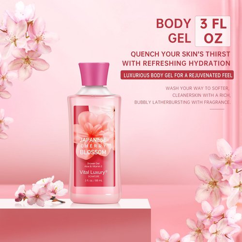 BBlove Japanese Cherry Blossom Spa Christmas Gift Set, Bath and Body Care Collection – 3-Piece Travel Set (Shower Gel, Lotion, Body Mist). Ideal Christmas, Birthday & Mother's Day Gift Travel Kit