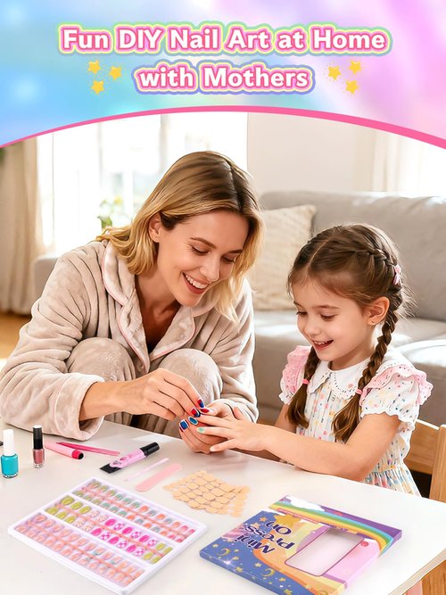 78 Pcs Press on Nails for Kids, Kalolary Fake Nail for Girls Set with Jelly Nail Adhesives & Nail Builder Glue, Full Cover Short Acrylic Nails for Girls Gifts
