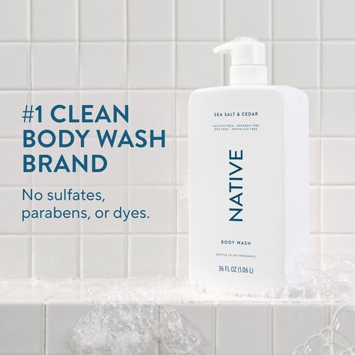 Native Body Wash - Sea Salt & Cedar Scent - 36 oz Pump Bottle - Sulfate-Free & Gentle for All Skin Types