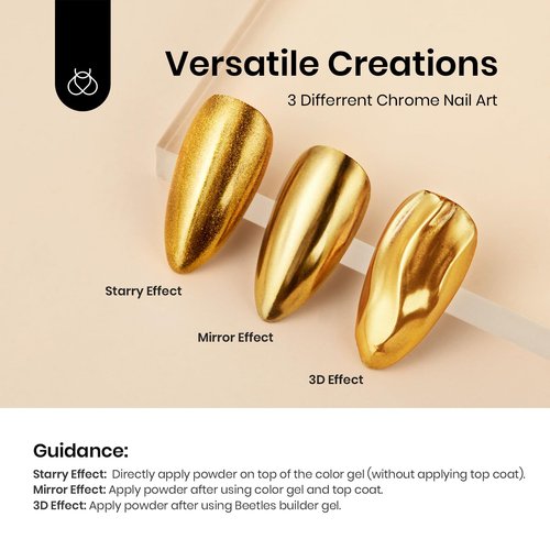 Beetles Metallic Chrome Nail Powder Mirror Effect Gold Champagne Chrome Powder 4 colors Brown Nails Art Design Manicure Decoration Glitter, 0.5g/Jar Holiday Gift for Women Girls