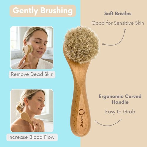 Face Dry Brush for Lymphatic Drainage Set,Exfoliating Face Brush+Face Scrubber for Women+4pcs Organic Facial Exfoliating Pads Reusable.Wooden Small Soft Bristle Facial Brushes for Cleaning.