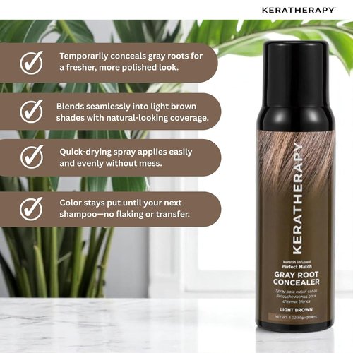 Keratherapy Keratin Infused Gray Root Concealer Spray - Light Brown, 3 oz | Temporary Hair Darkening Solution