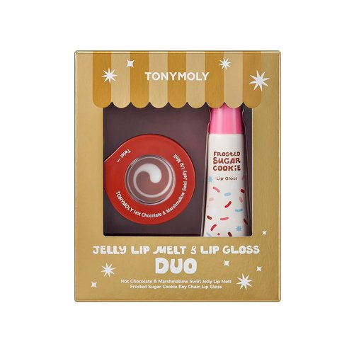 TONYMOLY Jelly Lip Melt Duo - Hydrating Lip Balm & Gloss Key Chain Set | Holiday Edition with Hot Chocolate & Frosted Sugar Cookie