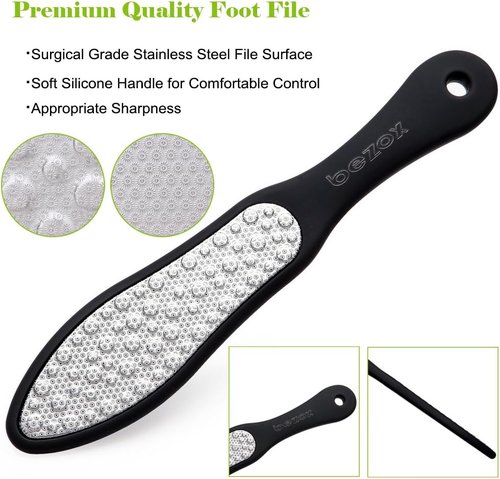 BEZOX Foot File - Double-Sided Callus Remover for Cracked Heels & Corns | Stainless Steel with Storage Bag