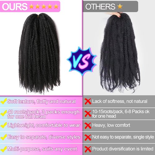 Marley Twist Braiding Hair-18 Inch 180Roots/unfold Soft Soft Marley Twist Hair For Twists 6 Packs Lightweight Cuabn Twist Hair For Black Women (18 Inch 6 Packs, 1B#)