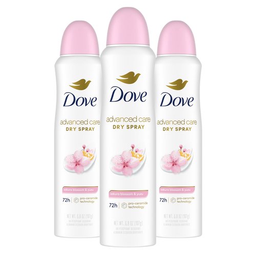 Dove Advanced Care Antiperspirant Deodorant Spray for Women 3 Pack Sakura Blossom & Yuzu 72 hour sweat and odor protection 3.8 oz