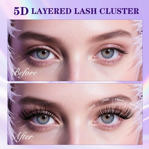 B&Q Lash Clusters Fluffy Wispy Voluminous - 144 PCS Feath5D 02 Layered Individual Cluster Lashes, Feathered Lightweight Eyelash Extensions in 8-18mm, Waterproof False Lashes