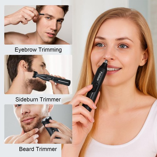 Fululuer Nose Hair Trimmer for Mens and Women | Rechargeable 4-in-1 Ear, Nose, Eyebrow & Beard Trimmers | 8500 RPM | USB Charging | Washable, LED Indicator (Jet Black)