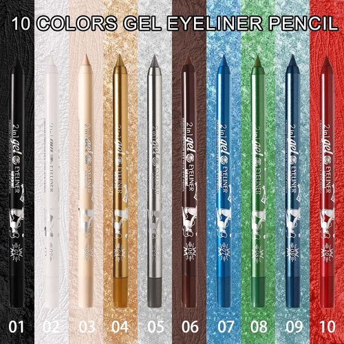 Evpct White Gel Glitter Eyeliner Pencil Set - Waterproof & Smudge-Proof | Perfect for Eye Makeup