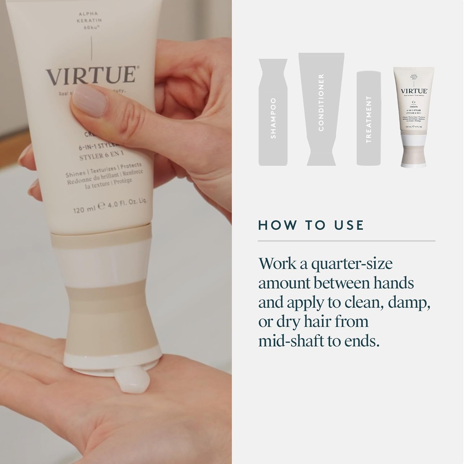 Virtue 6-in-1 Hair Styler | Versatile Styling Cream with Heat Protection for All Hair Types